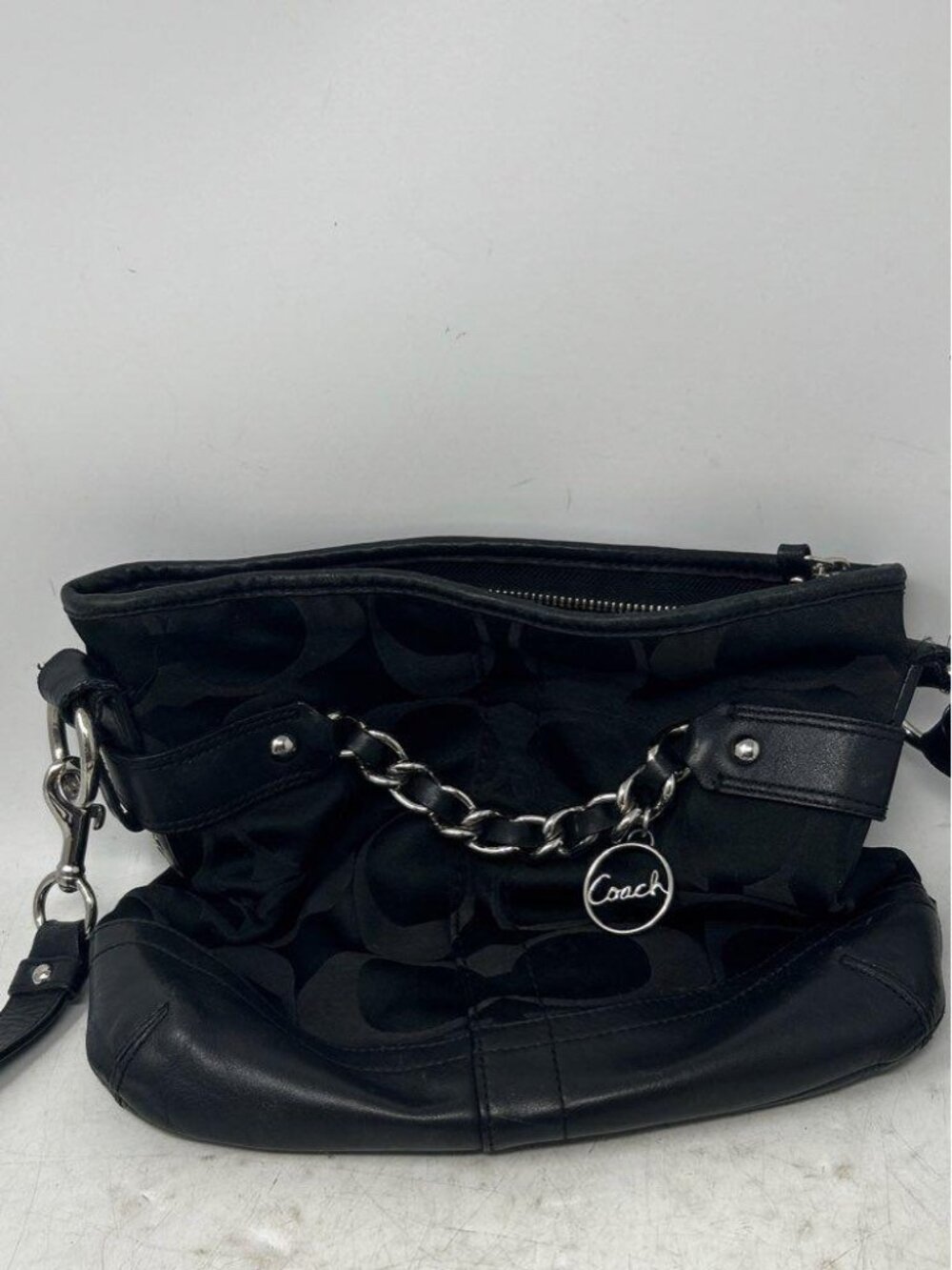 Coach Women's Sateen Black Signature Print Inner Pockets Crossbody Bag